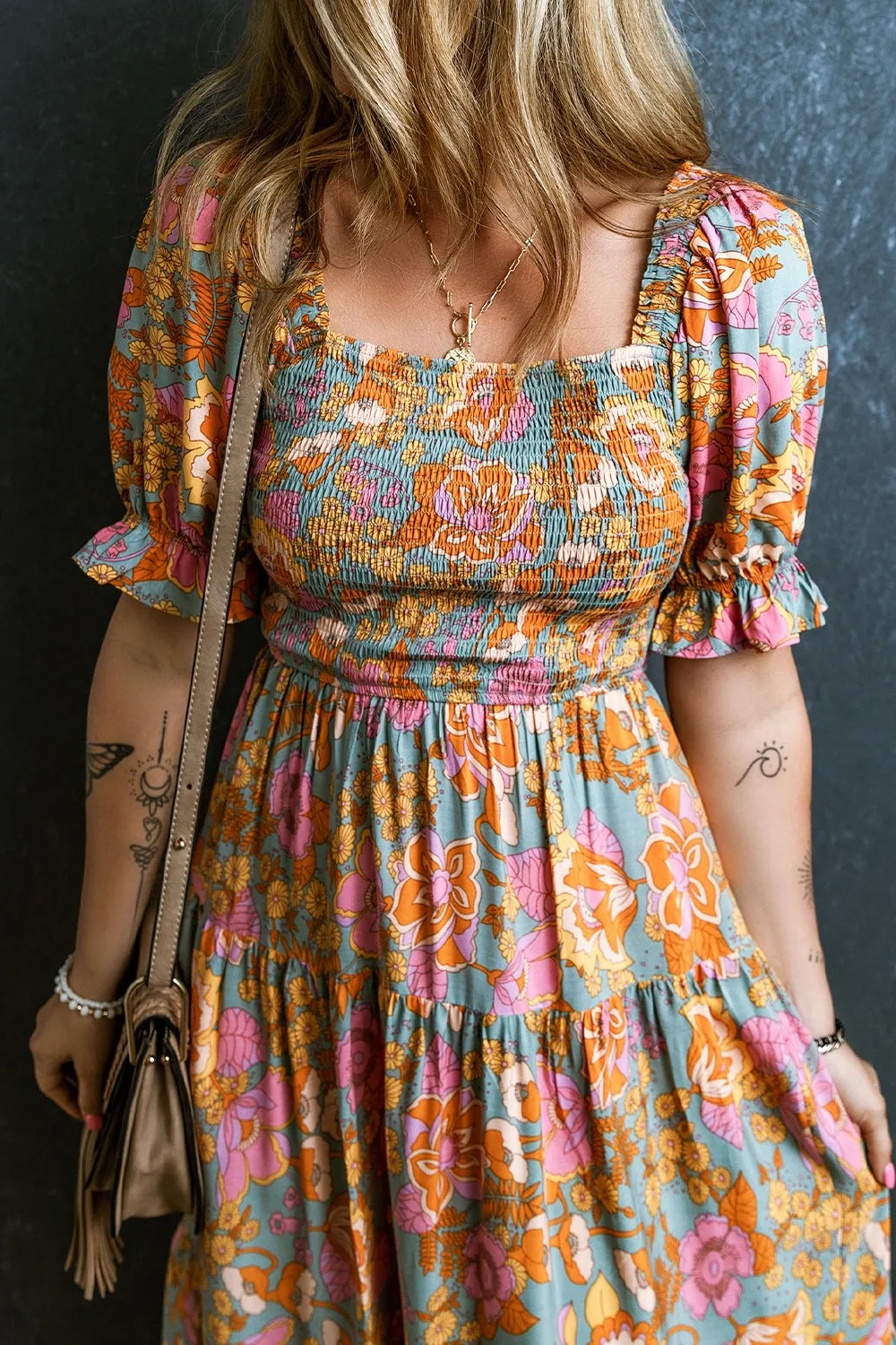 Smocked Printed Short Sleeve Dress sold by Charming Charlie product image thumbnail 5
