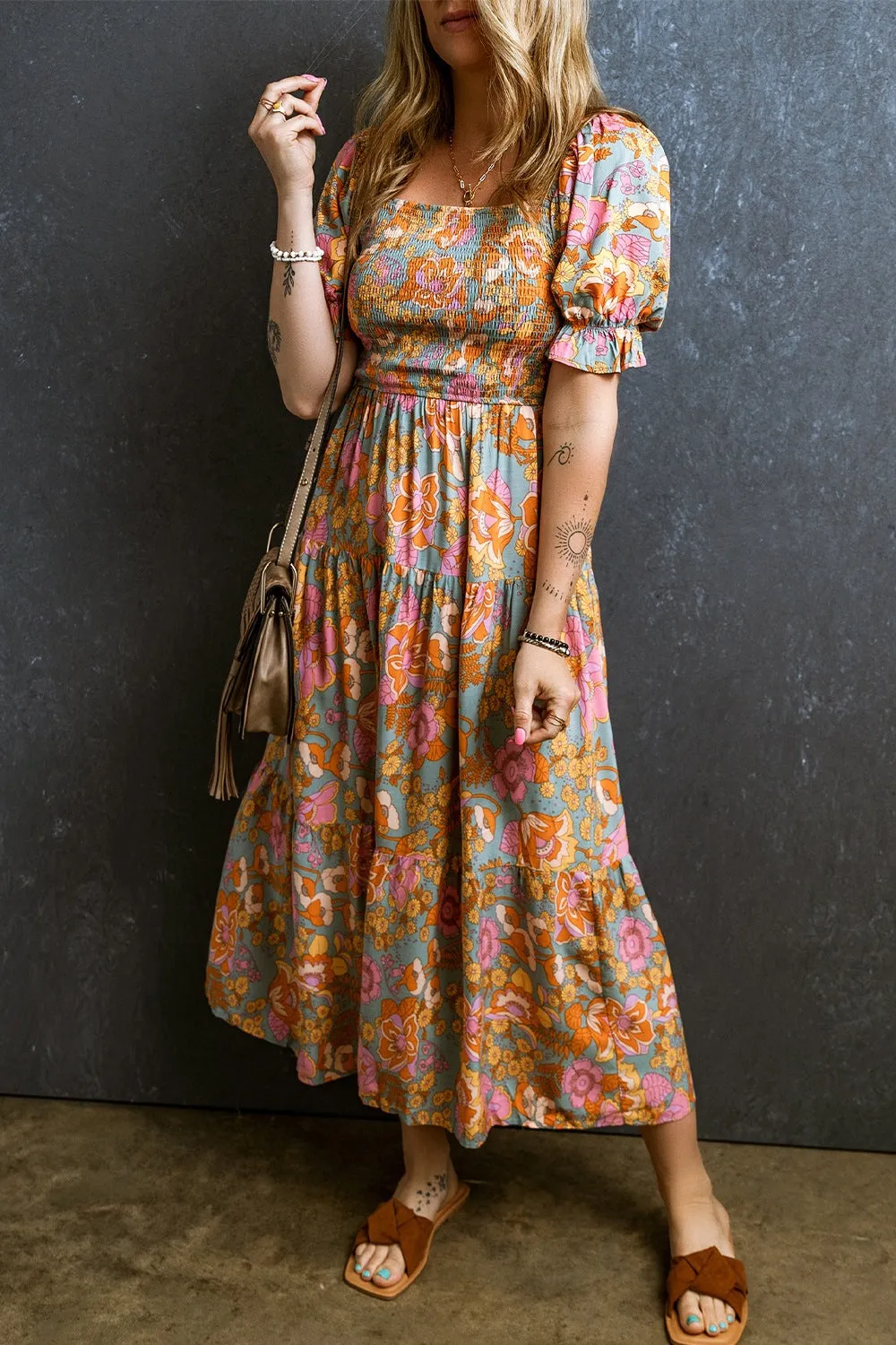 Smocked Printed Short Sleeve Dress sold by Charming Charlie product image thumbnail 2