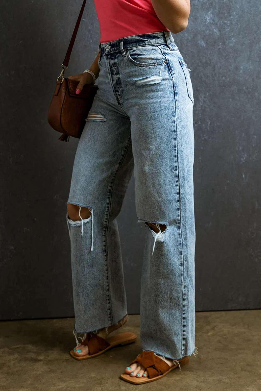 Distressed Raw Hem Straight Jeans sold by Charming Charlie product image thumbnail 3