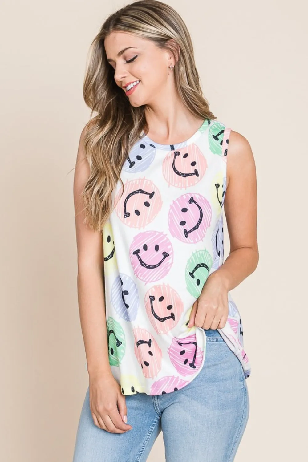 BOMBOM Smiley Face Round Neck Tank sold by Charming Charlie product image thumbnail 3