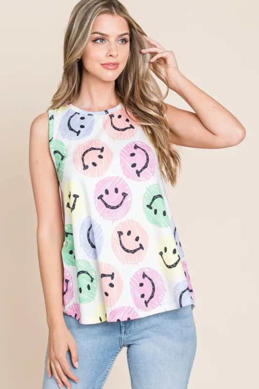 BOMBOM Smiley Face Round Neck Tank sold by Charming Charlie