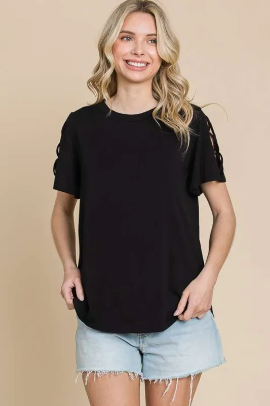 Culture Code Round Neck Crisscross Short Sleeve T-Shirt sold by Charming Charlie