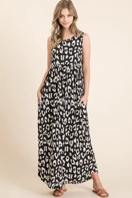 BOMBOM Leopard Maxi Dress with Pockets sold by Charming Charlie