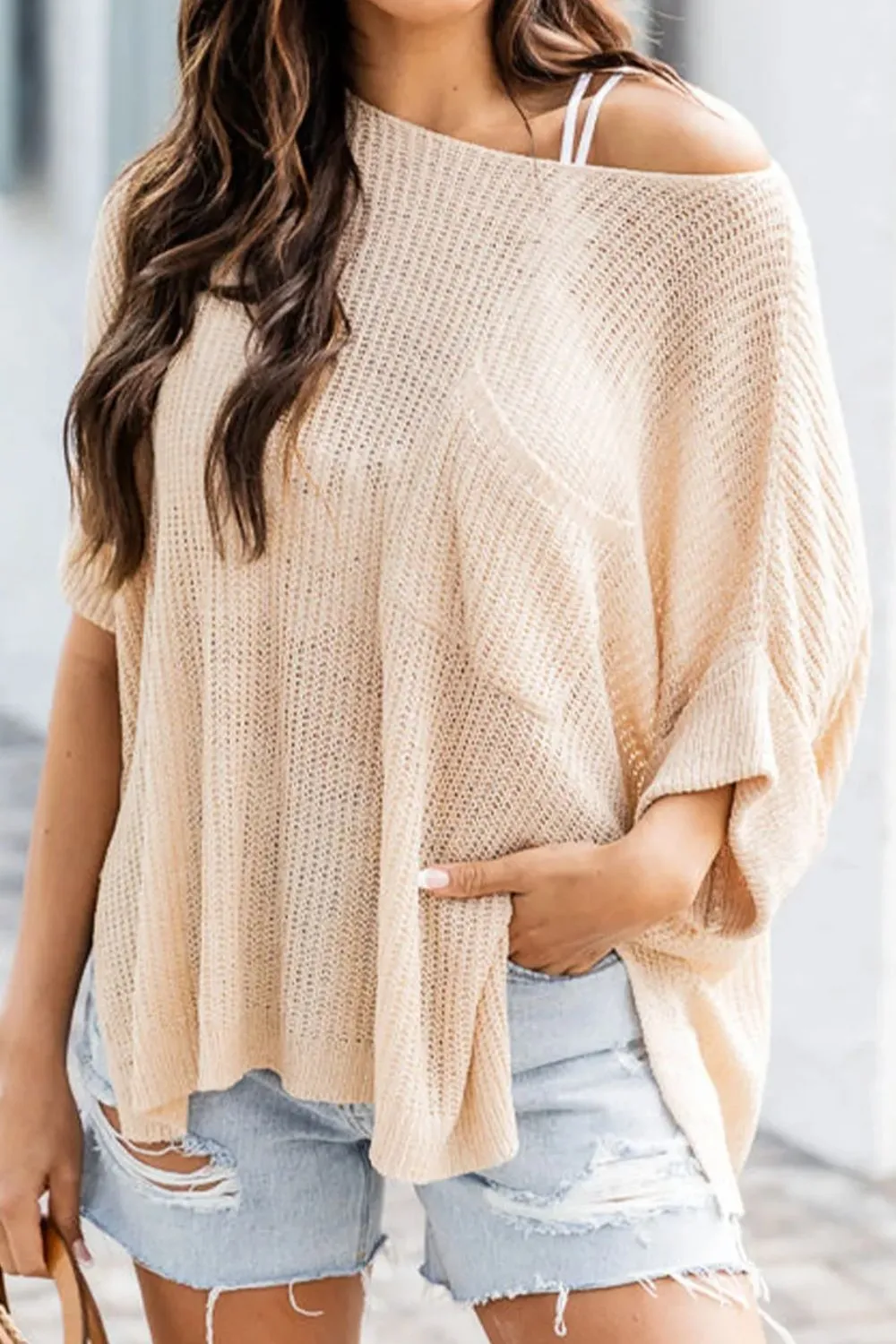 Slit Boat Neck Half Sleeve Knit Top sold by Charming Charlie