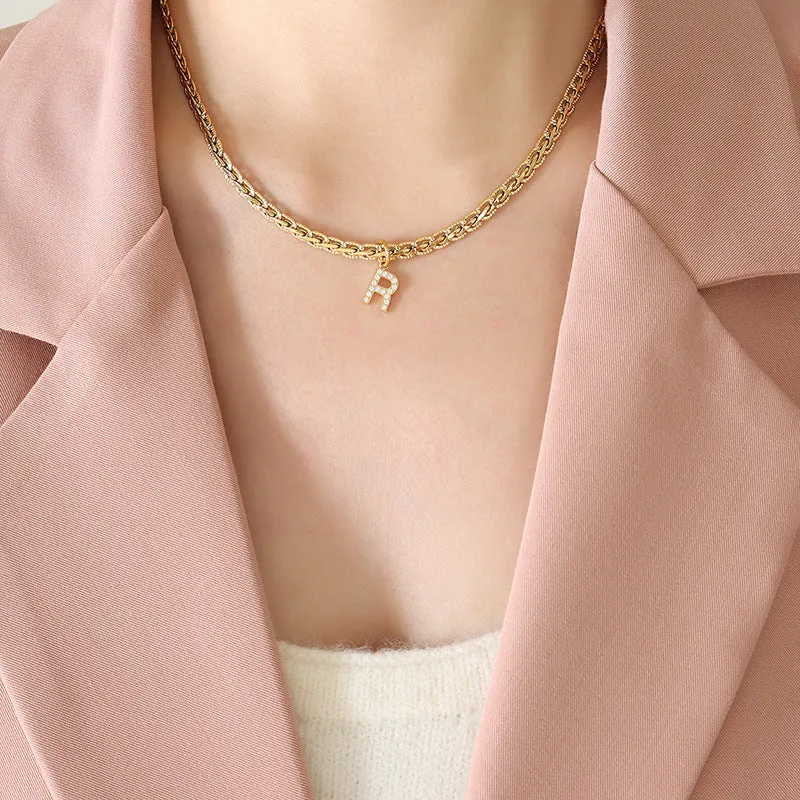 Brass Inlaid Zircon Letter Pendant Necklace sold by Charming Charlie