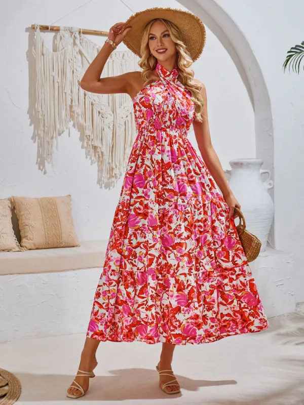 Smocked Printed Sleeveless Midi Dress sold by Charming Charlie