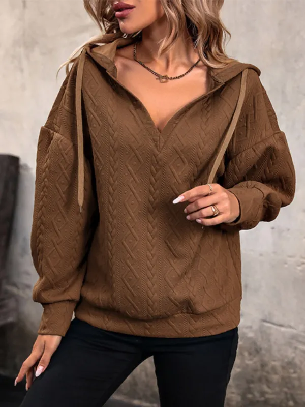 Drawstring Dropped Shoulder Long Sleeve Hoodie sold by Charming Charlie