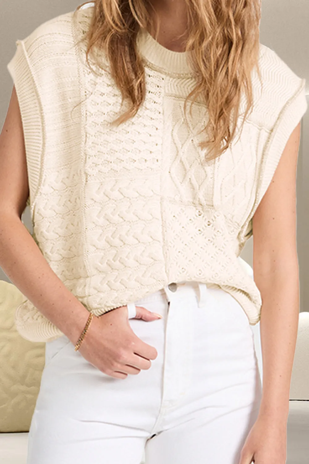 Cable-Knit Round Neck Sweater Vest sold by Charming Charlie