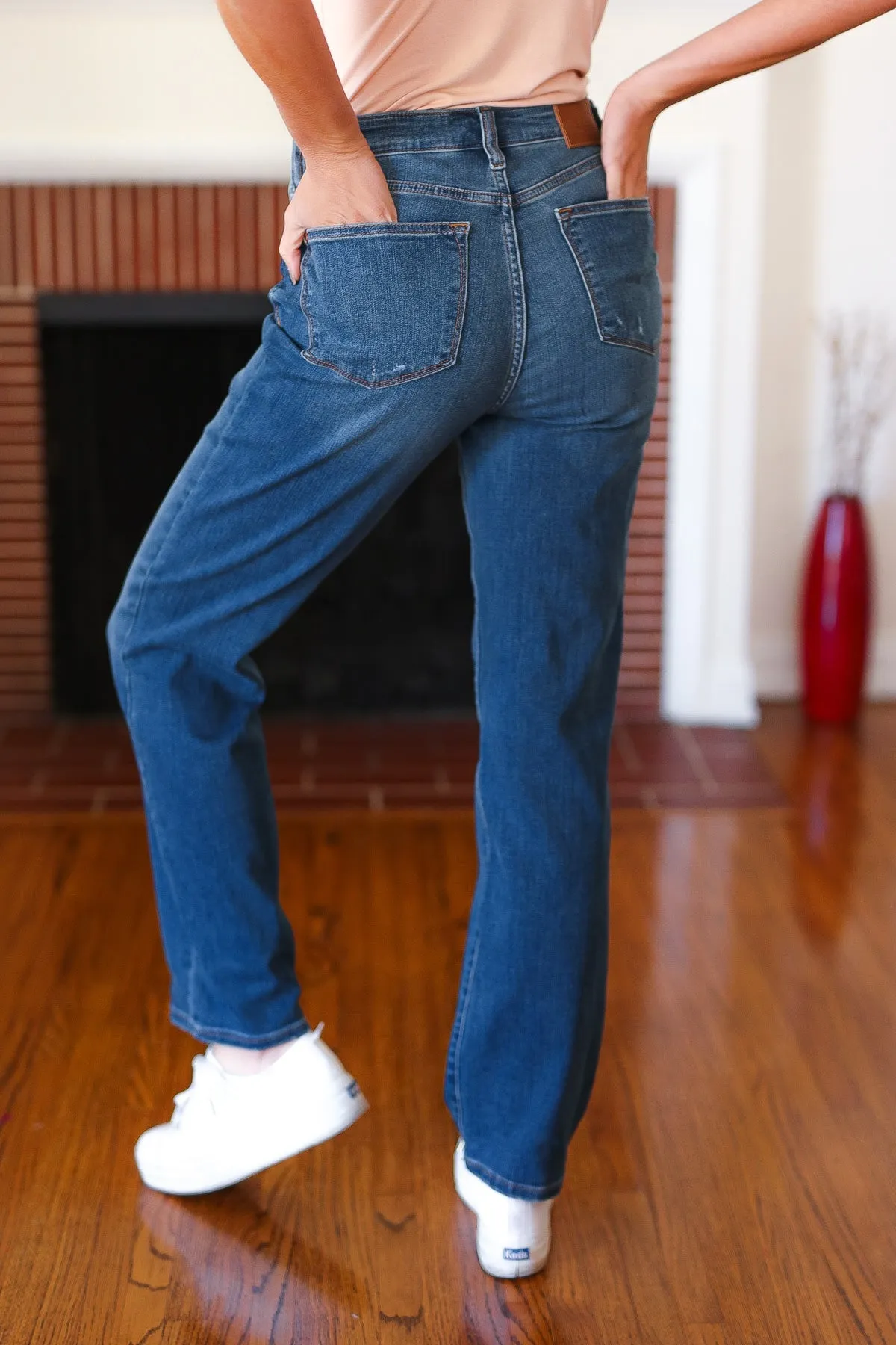 Judy Blue Dark Wash High Rise Straight Leg Jeans sold by Charming Charlie product image thumbnail 5