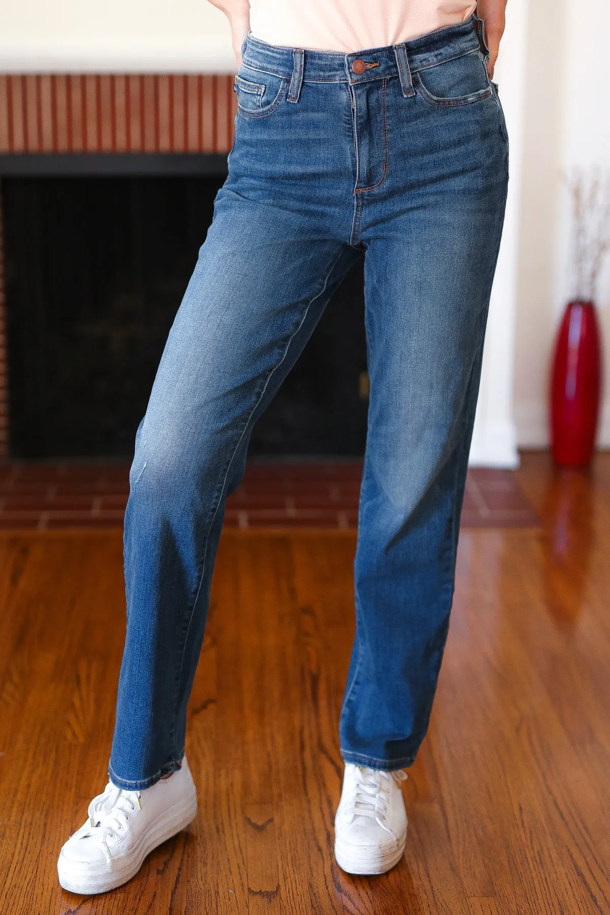 Judy Blue Dark Wash High Rise Straight Leg Jeans sold by Charming Charlie product image thumbnail 4