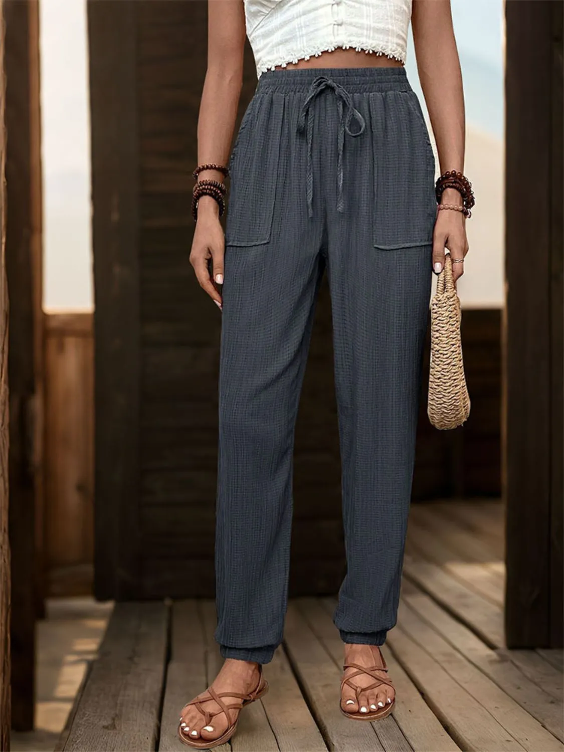 Textured High Waist Joggers sold by Charming Charlie product image thumbnail 5