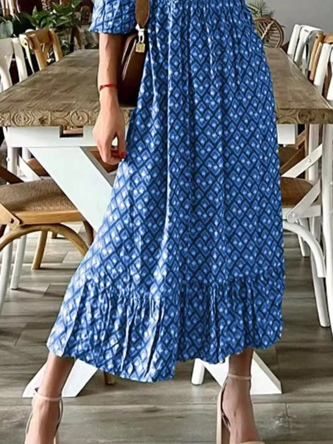 Smocked Printed V-Neck Midi Dress sold by Charming Charlie product image thumbnail 5