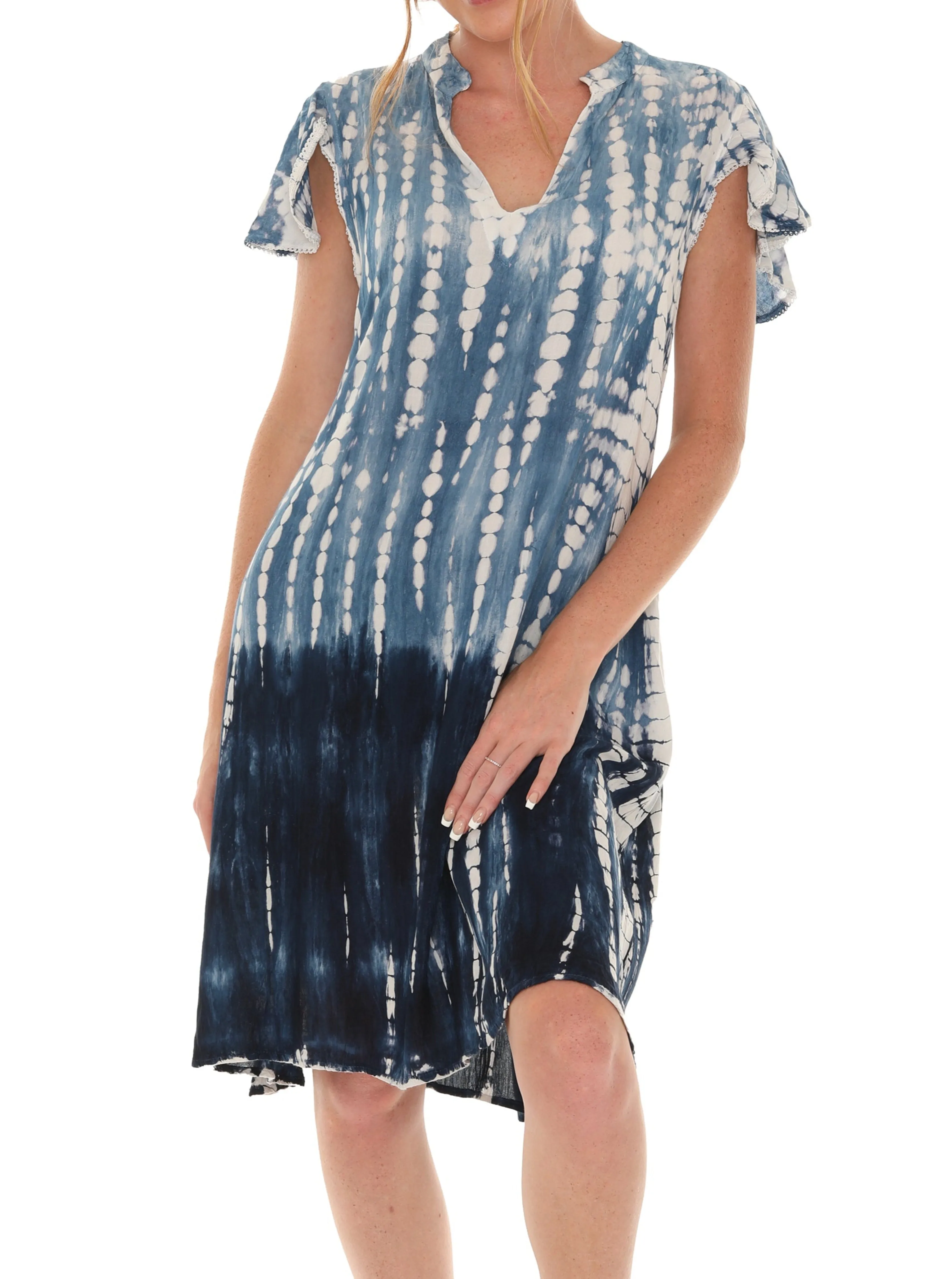 Tie Dye V-Neck Tie Cap-Sleeves Dress sold by Charming Charlie