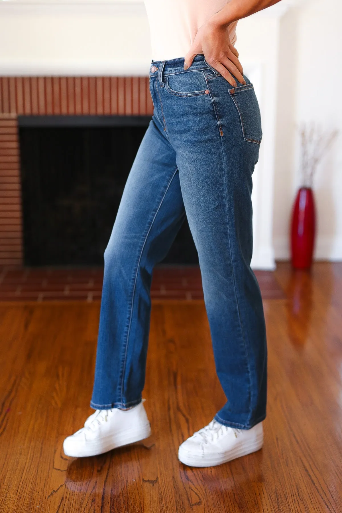 Judy Blue Dark Wash High Rise Straight Leg Jeans sold by Charming Charlie product image thumbnail 2