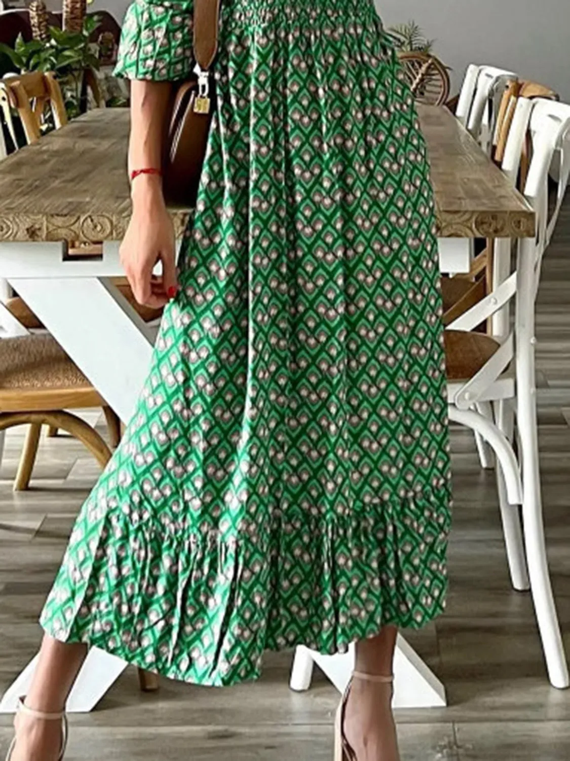 Smocked Printed V-Neck Midi Dress sold by Charming Charlie product image thumbnail 3