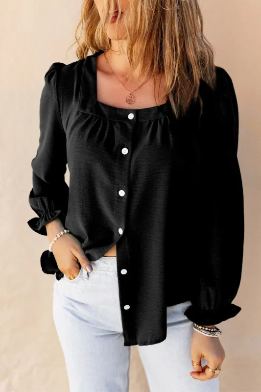 Button Up Square Neck Long Sleeve Blouse sold by Charming Charlie