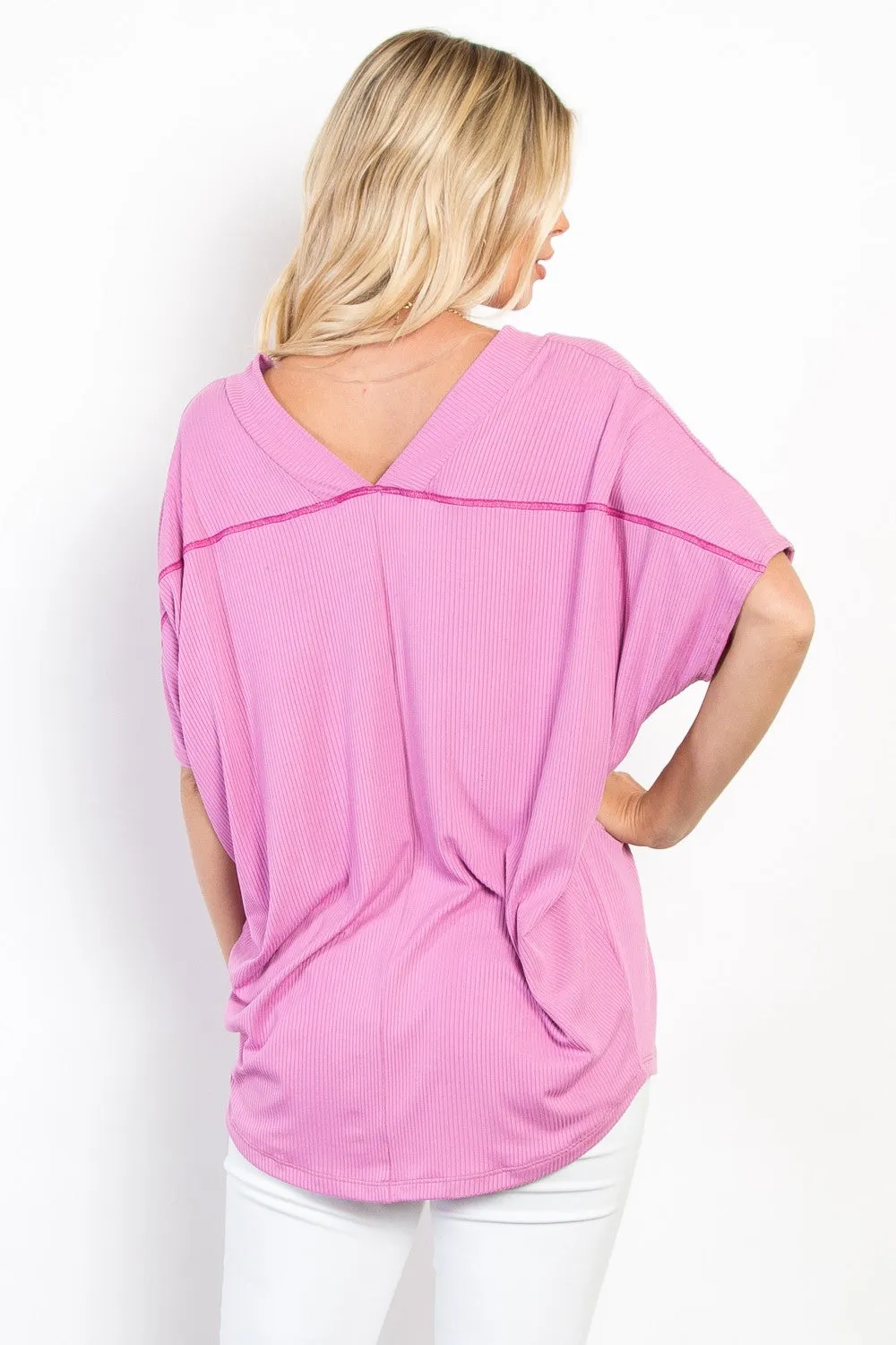 Be Stage Full Size V-Neck Short Sleeve Ribbed Top sold by Charming Charlie product image thumbnail 2