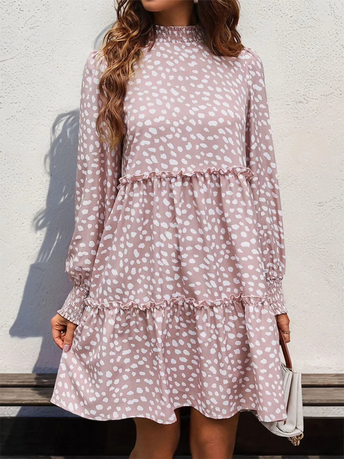 Frill Printed Mock Neck Long Sleeve Mini Dress sold by Charming Charlie product image thumbnail 3