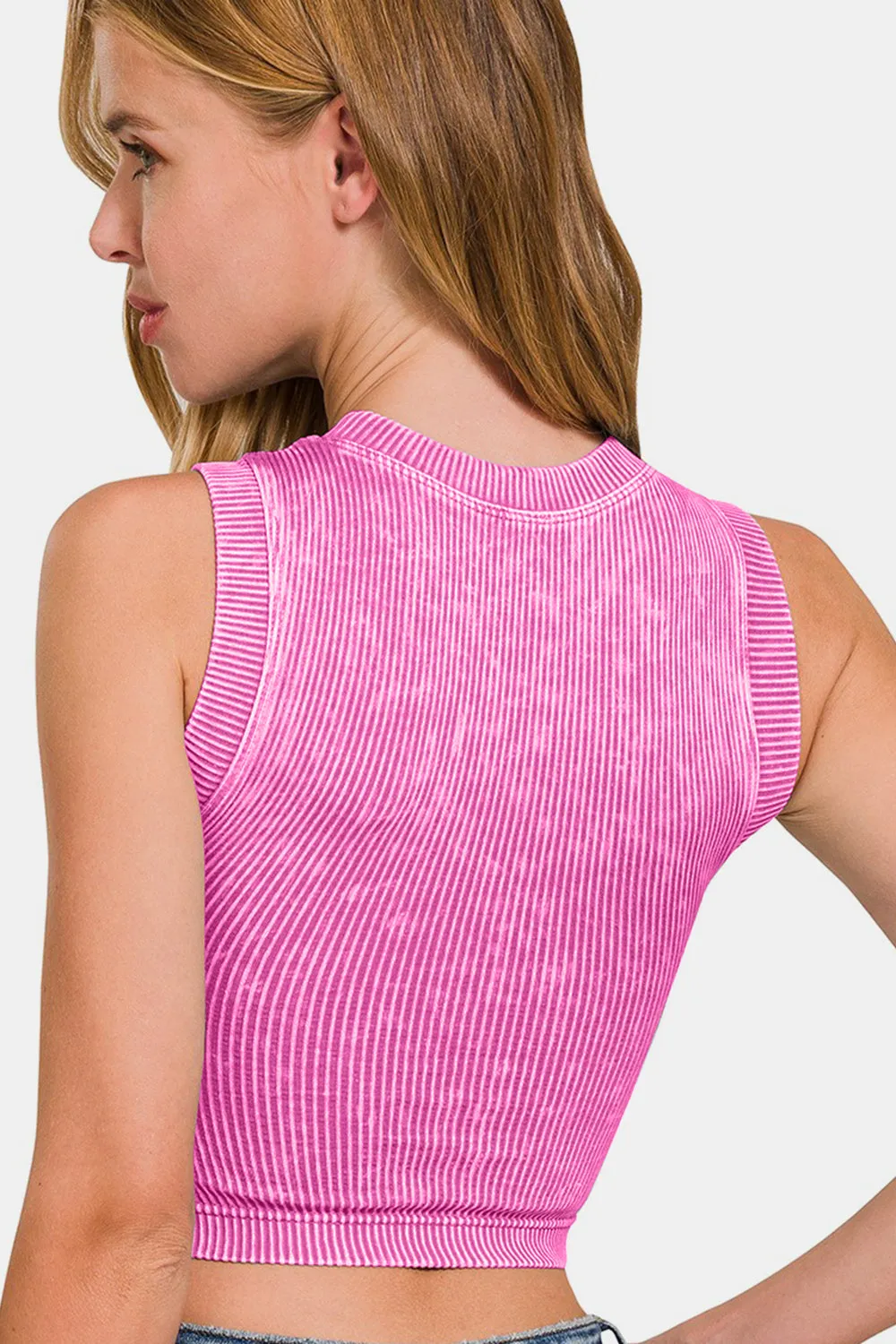 Zenana Washed Ribbed Seamless Crop Tank with Bra Pad sold by Charming Charlie product image thumbnail 2