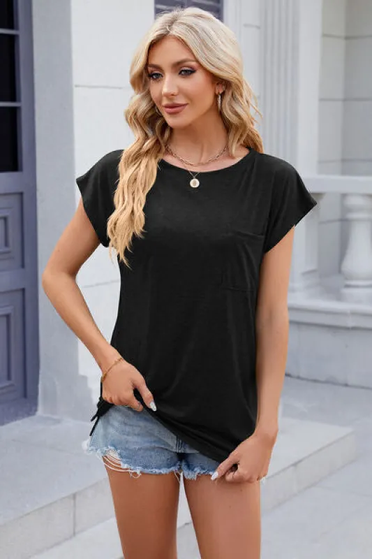 Pocketed Heathered Cap Sleeve T-Shirt sold by Charming Charlie