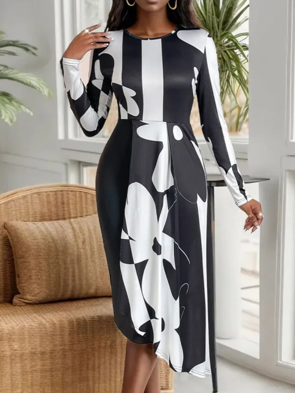 Asymmetrical Slit Round Neck Long Sleeve Midi Dress sold by Charming Charlie