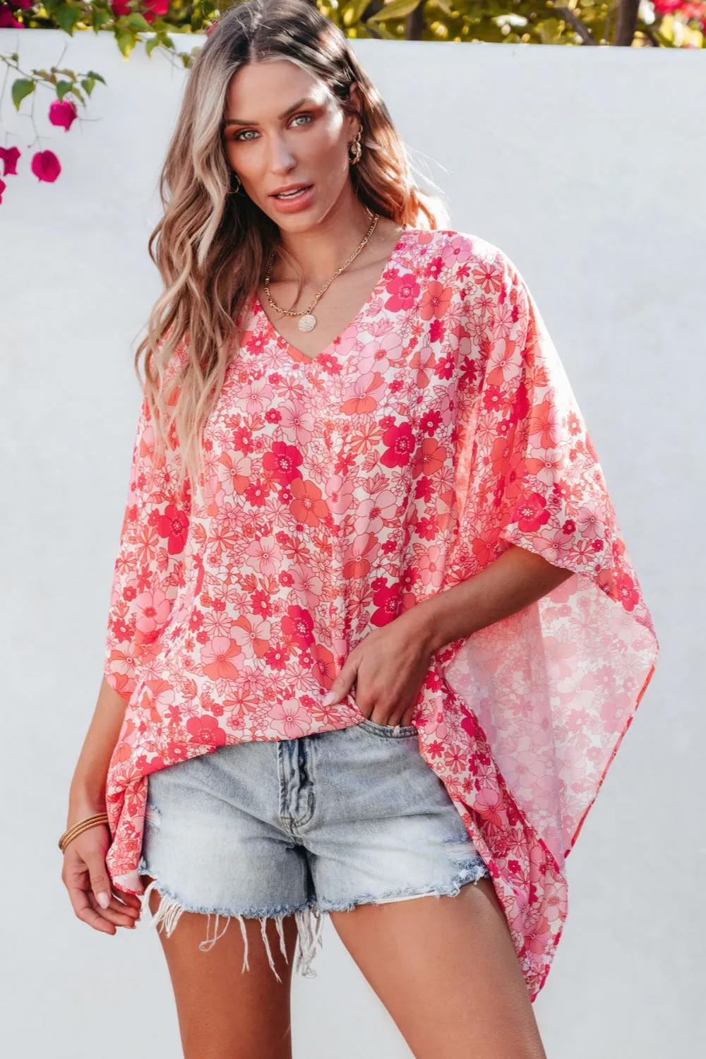 Floral V-Neck Three-Quarter Sleeve Blouse sold by Charming Charlie product image thumbnail 2