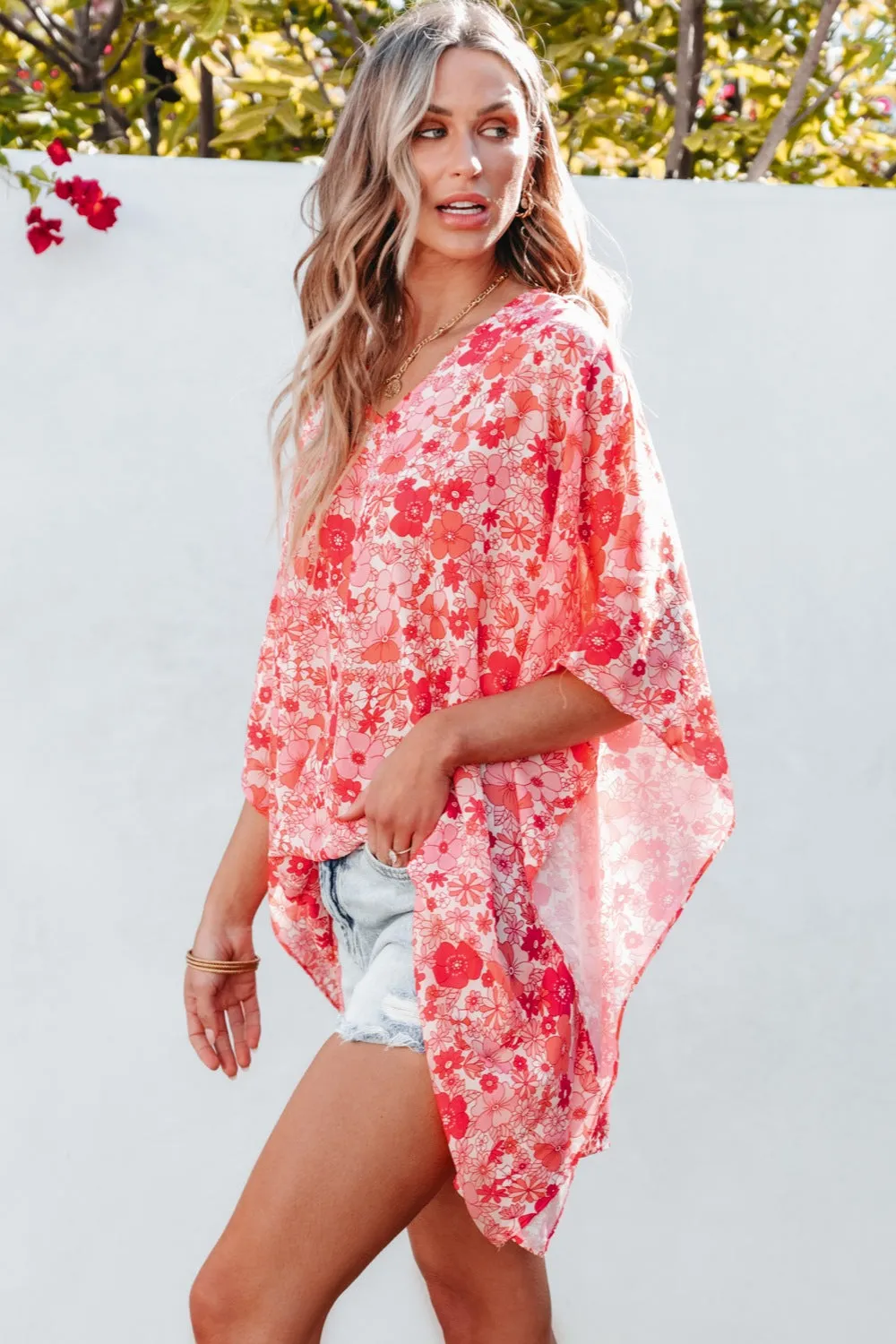 Floral V-Neck Three-Quarter Sleeve Blouse sold by Charming Charlie product image thumbnail 4