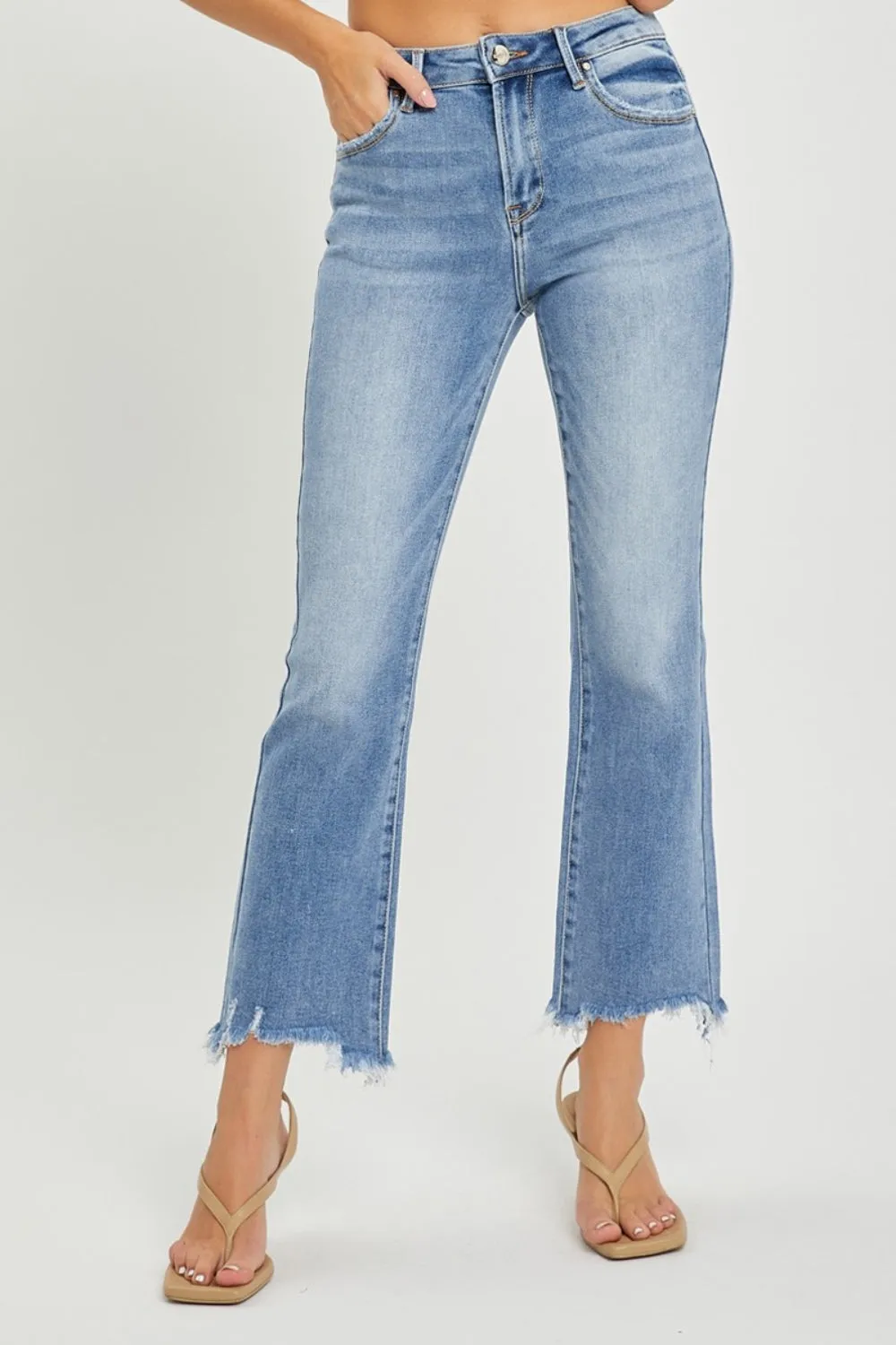 RISEN Full Size Frayed Hem Cropped Straight Jeans sold by Charming Charlie