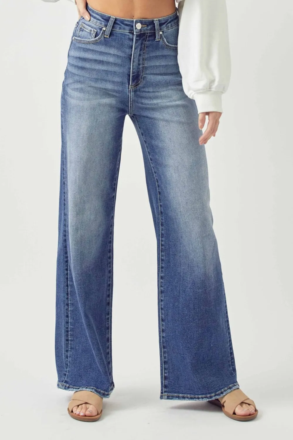 Risen Full Size High Rise Wide Leg Jeans sold by Charming Charlie