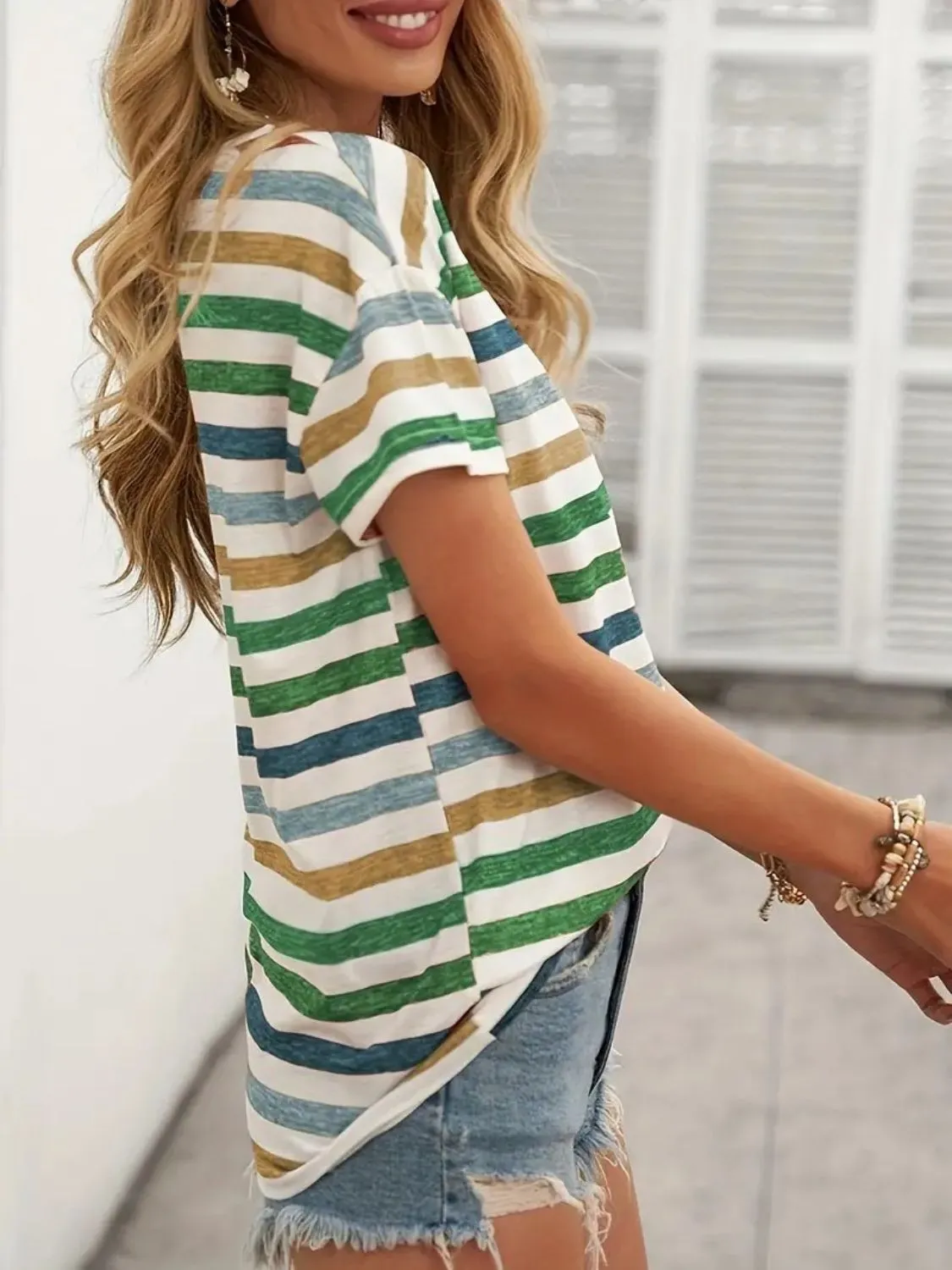 Striped Round Neck Short Sleeve T-Shirt sold by Charming Charlie product image thumbnail 4
