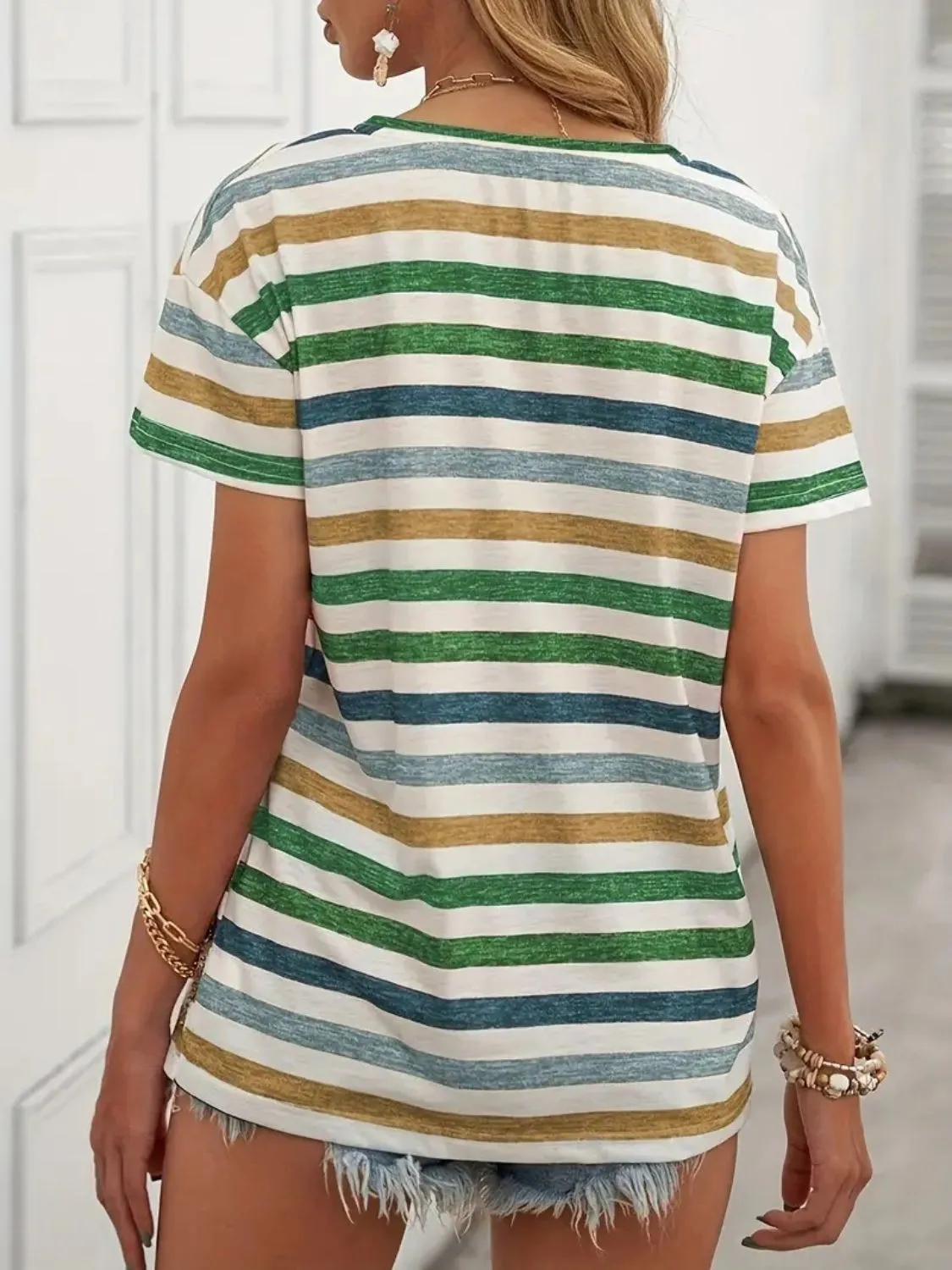 Striped Round Neck Short Sleeve T-Shirt sold by Charming Charlie product image thumbnail 2
