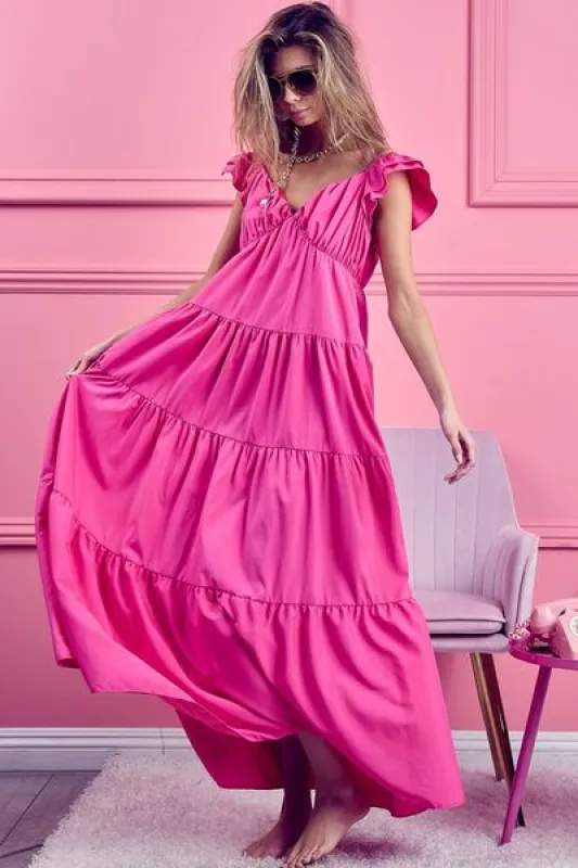 BiBi Tiered Ruffled Cap Sleeve Maxi Dress sold by Charming Charlie