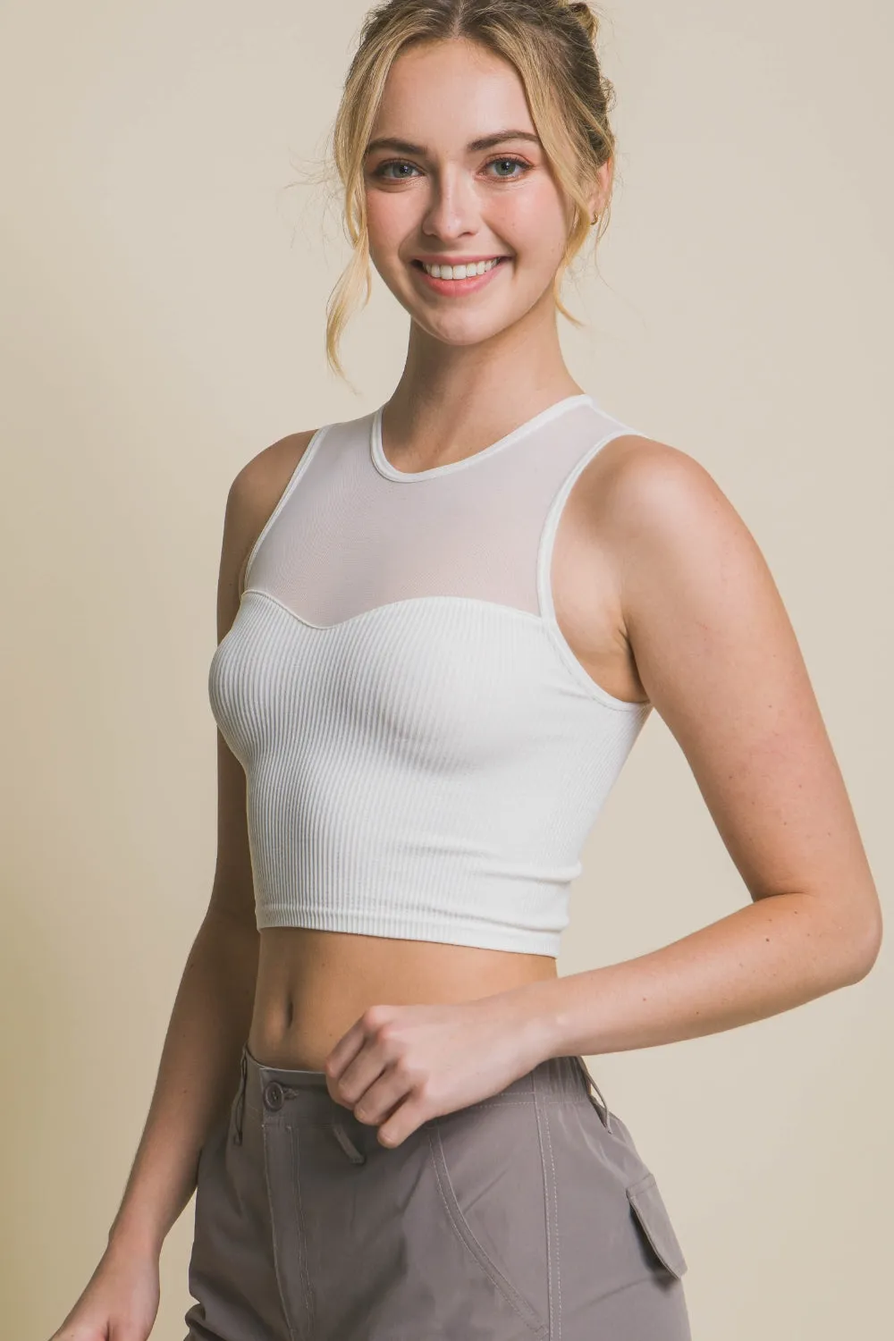 Love Tree Round Neck Ribbed Cropped Mesh Tank sold by Charming Charlie product image thumbnail 2