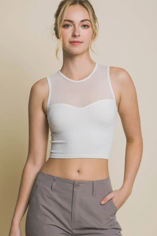 Love Tree Round Neck Ribbed Cropped Mesh Tank sold by Charming Charlie