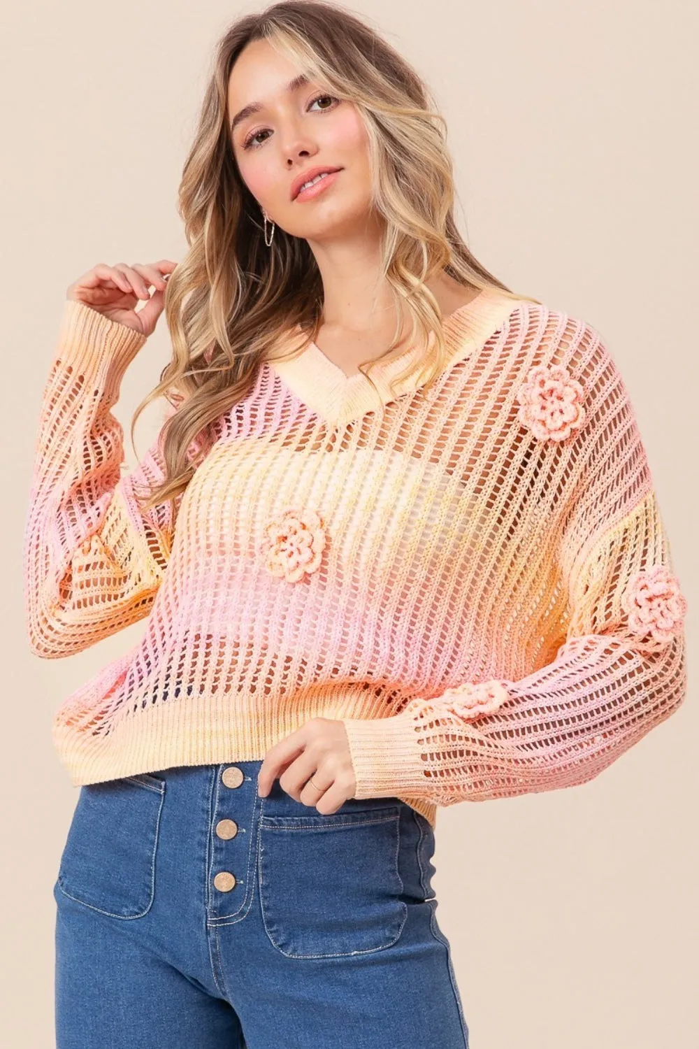 BiBi Ombre Crochet Flower Knit Top sold by Charming Charlie product image thumbnail 5
