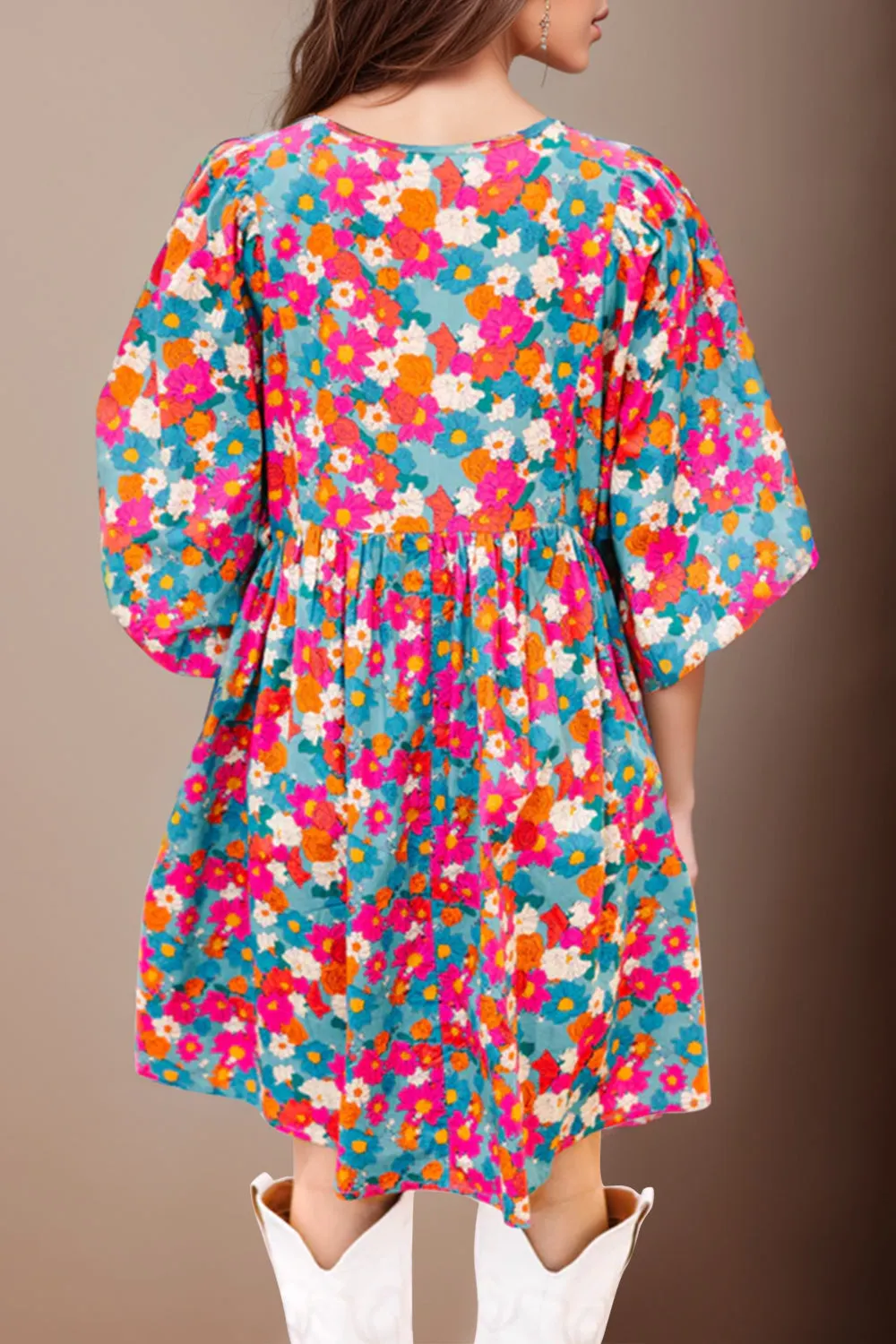 Floral Tie Neck Puff Sleeve Mini Dress sold by Charming Charlie product image thumbnail 3