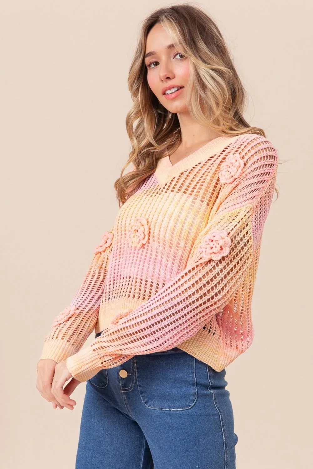 BiBi Ombre Crochet Flower Knit Top sold by Charming Charlie product image thumbnail 3