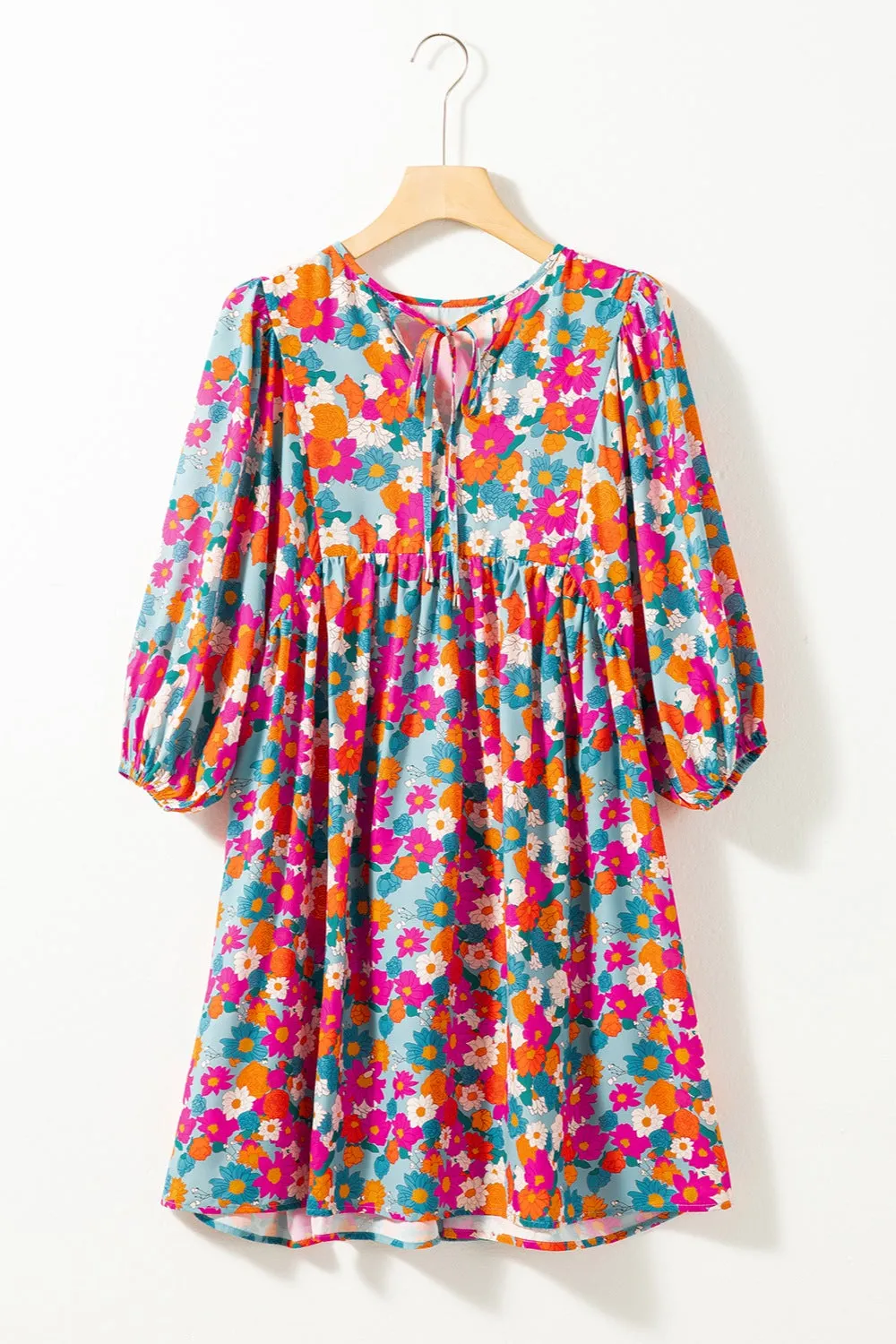 Floral Tie Neck Puff Sleeve Mini Dress sold by Charming Charlie product image thumbnail 4