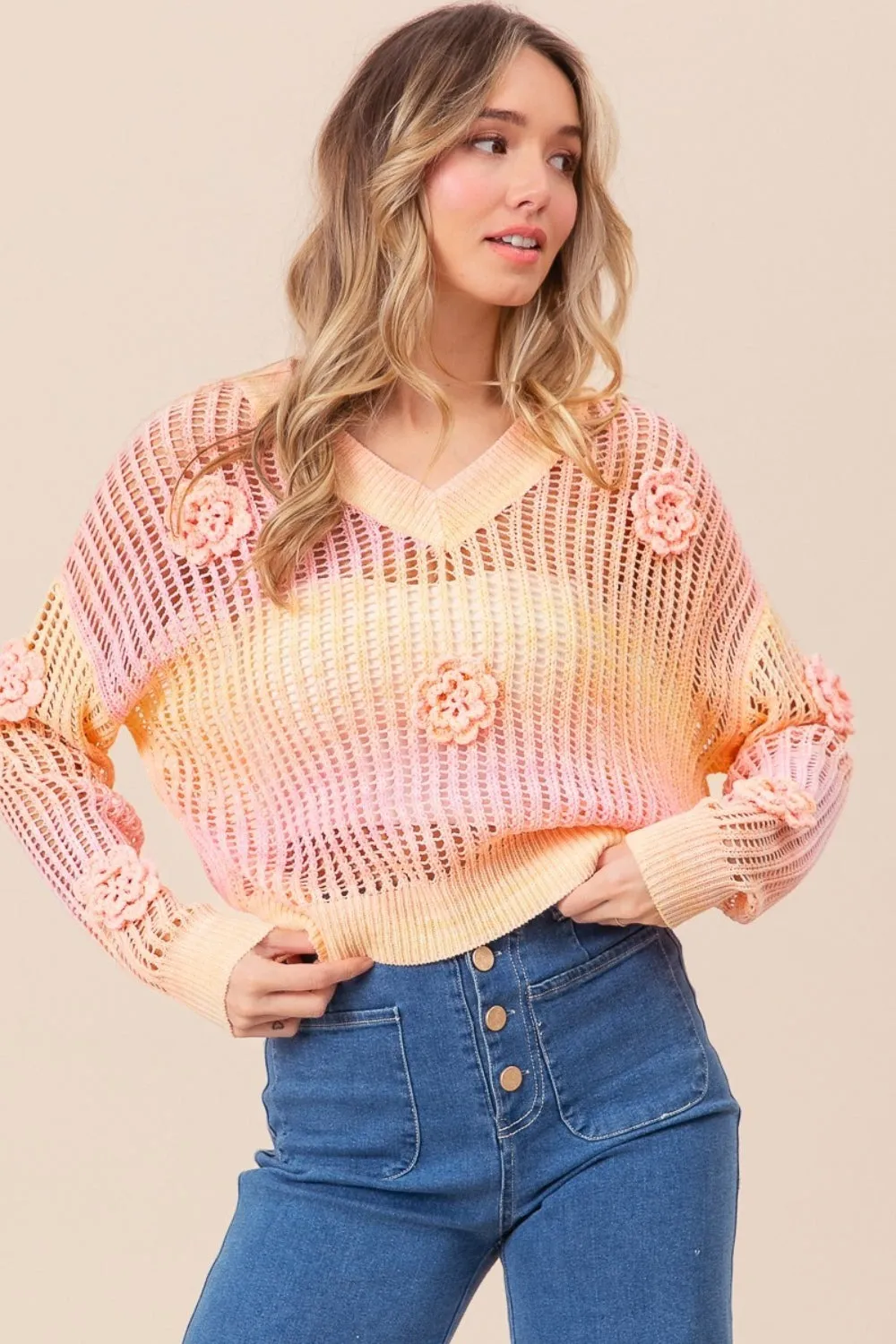 BiBi Ombre Crochet Flower Knit Top sold by Charming Charlie product image thumbnail 4