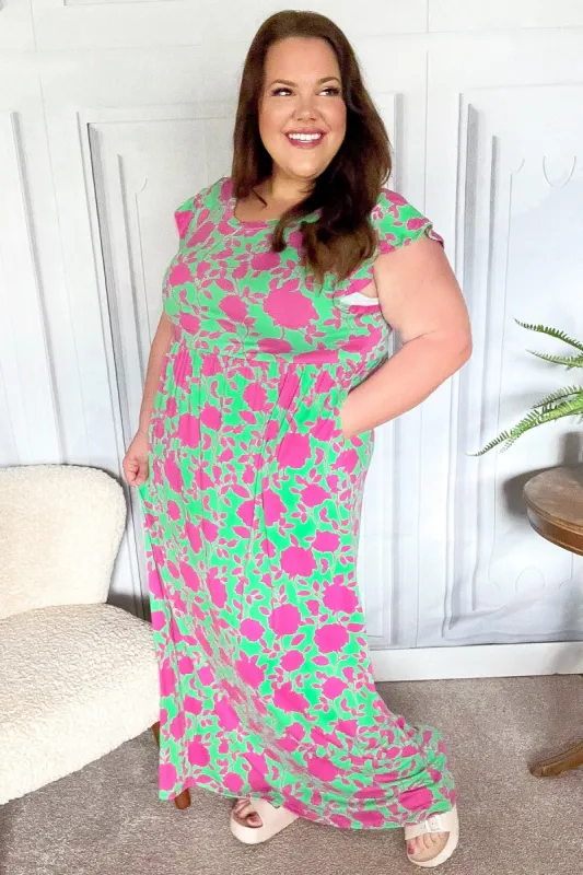 Stand Out Green & Fuchsia Floral Fit & Flare Maxi Dress sold by Charming Charlie