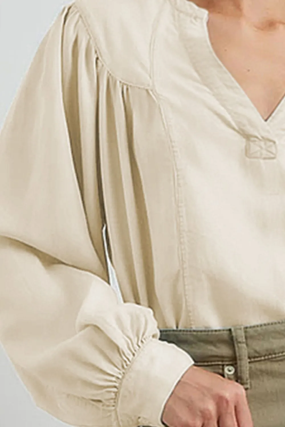 Ruched Notched Long Sleeve Blouse sold by Charming Charlie product image thumbnail 3