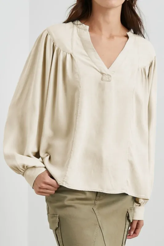 Ruched Notched Long Sleeve Blouse sold by Charming Charlie