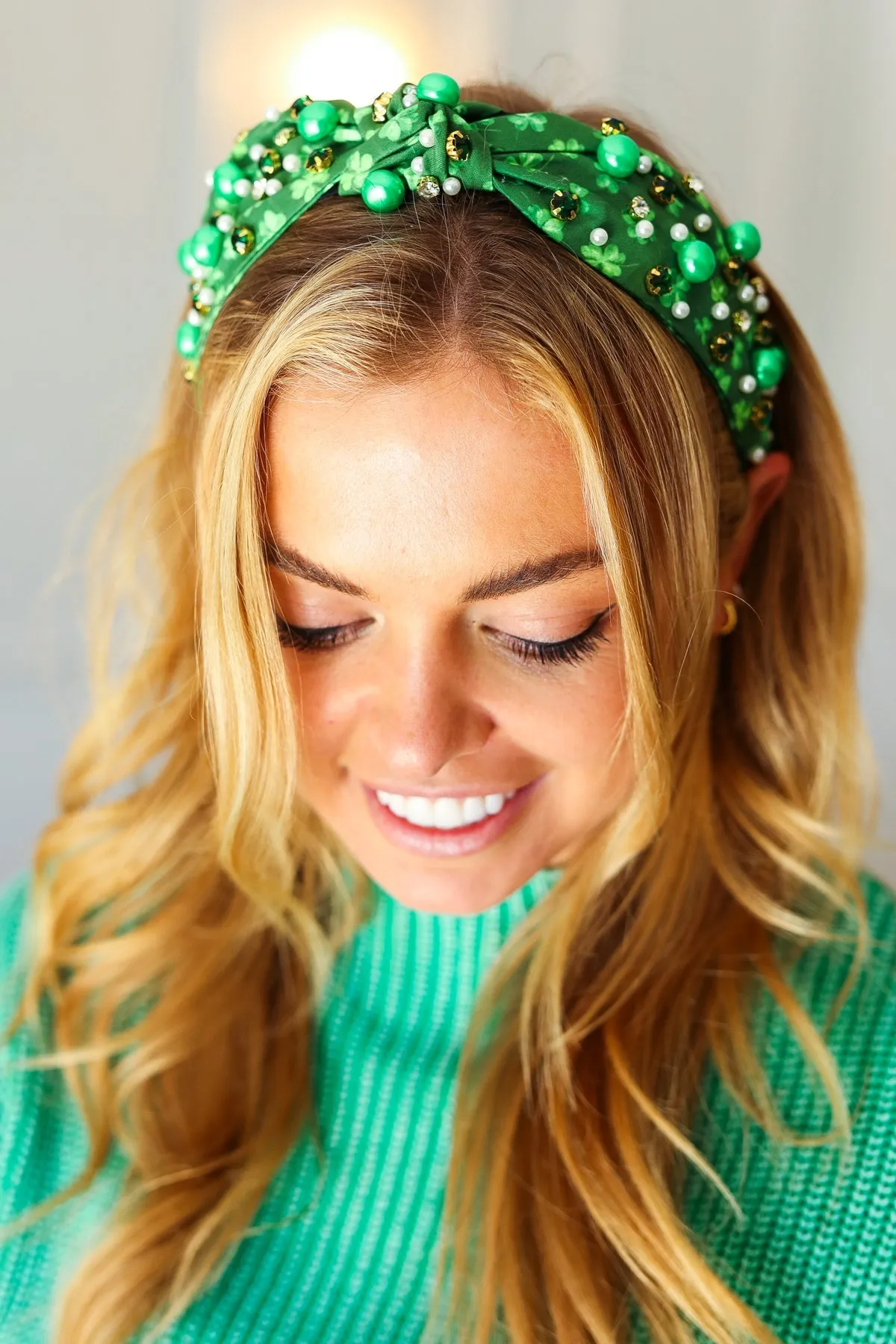 Shamrock Pearl and Jewels Top Knot Knit Headband sold by Charming Charlie product image thumbnail 4