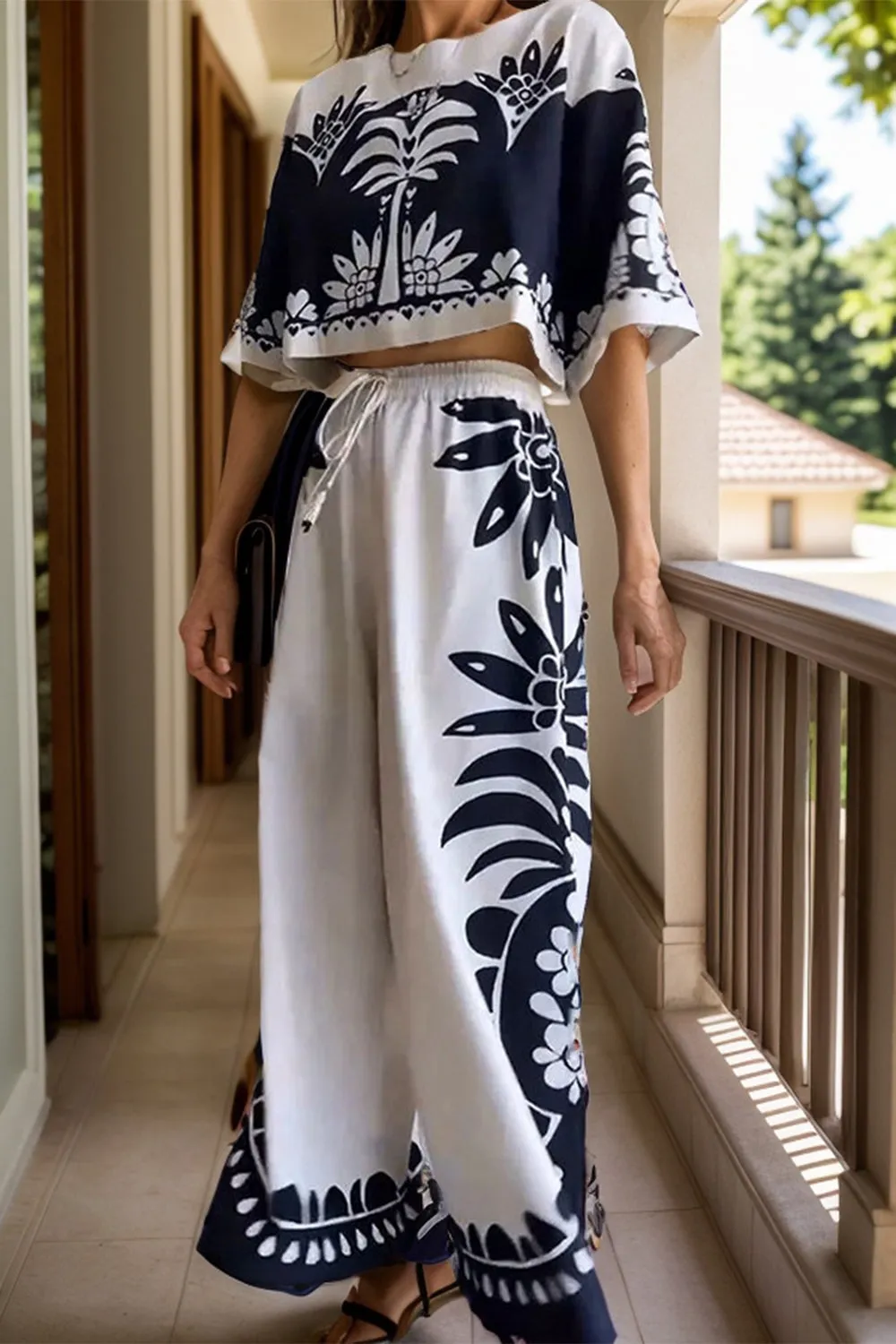 Printed Half Sleeve Top and Wide Leg Pants Set sold by Charming Charlie product image thumbnail 2