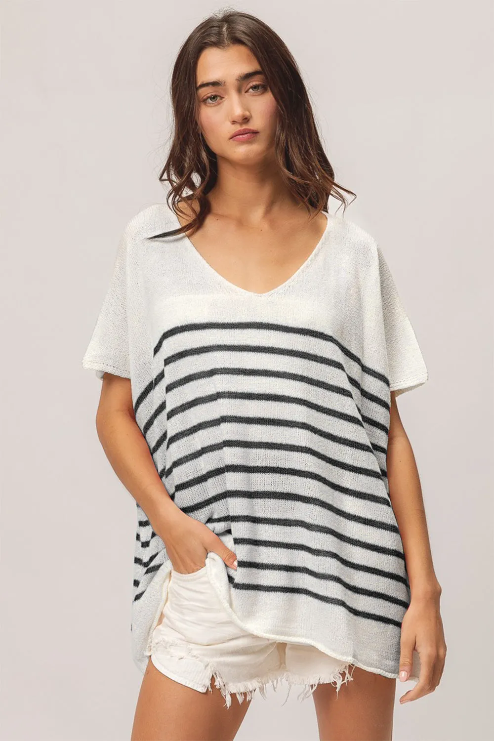 BiBi V Neck Striped Short Sleeve Top sold by Charming Charlie product image thumbnail 3
