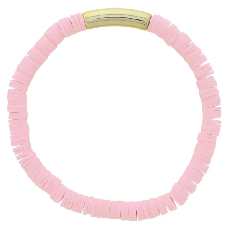 Light Pink Rubber Sequin Beaded with Tubular Gold Bar Bracelet, 7.5" Around sold by Charming Charlie