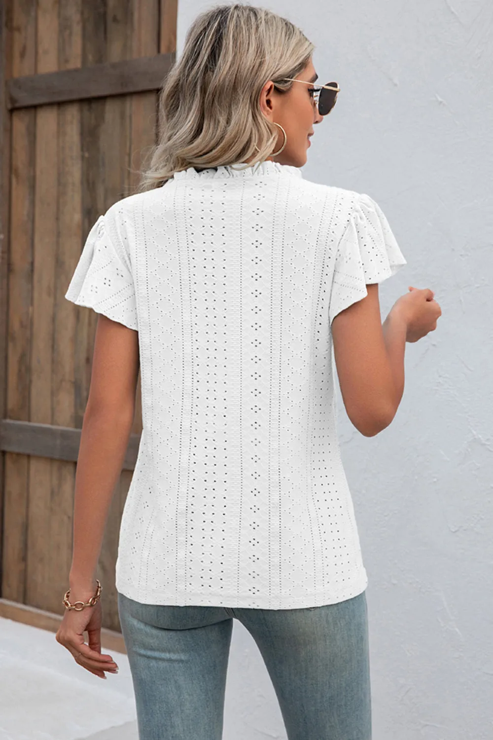 Eyelet Notched Flutter Sleeve T-Shirt sold by Charming Charlie product image thumbnail 2