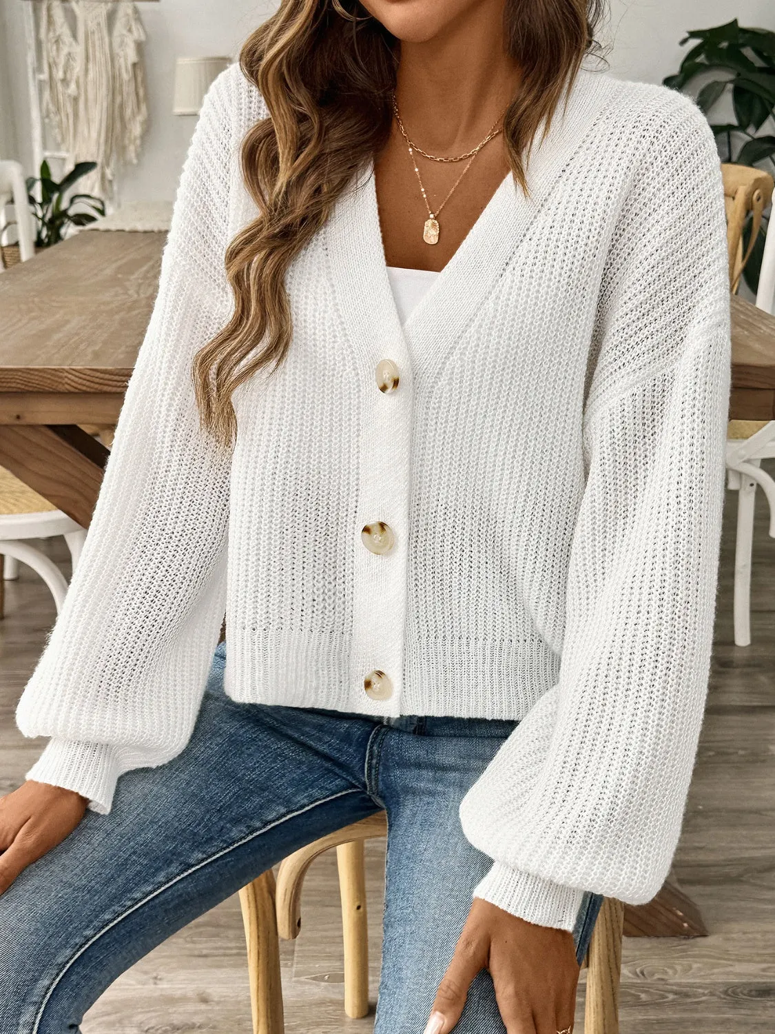 V-Neck Button Up Long Sleeve Cardigan sold by Charming Charlie product image thumbnail 4