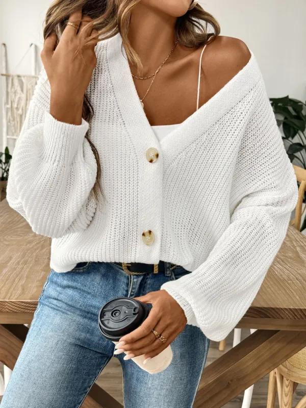 V-Neck Button Up Long Sleeve Cardigan sold by Charming Charlie