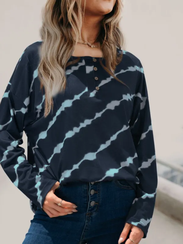 Striped Round Neck Long Sleeve T-Shirt sold by Charming Charlie